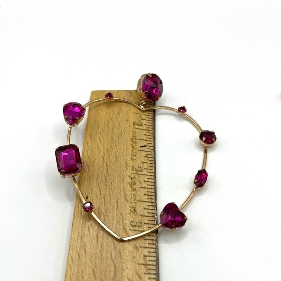 Heart-shaped Earrings Large with Pink Assorted Rhinestones Rose Gold Tone Barbie - Picture 12 of 13